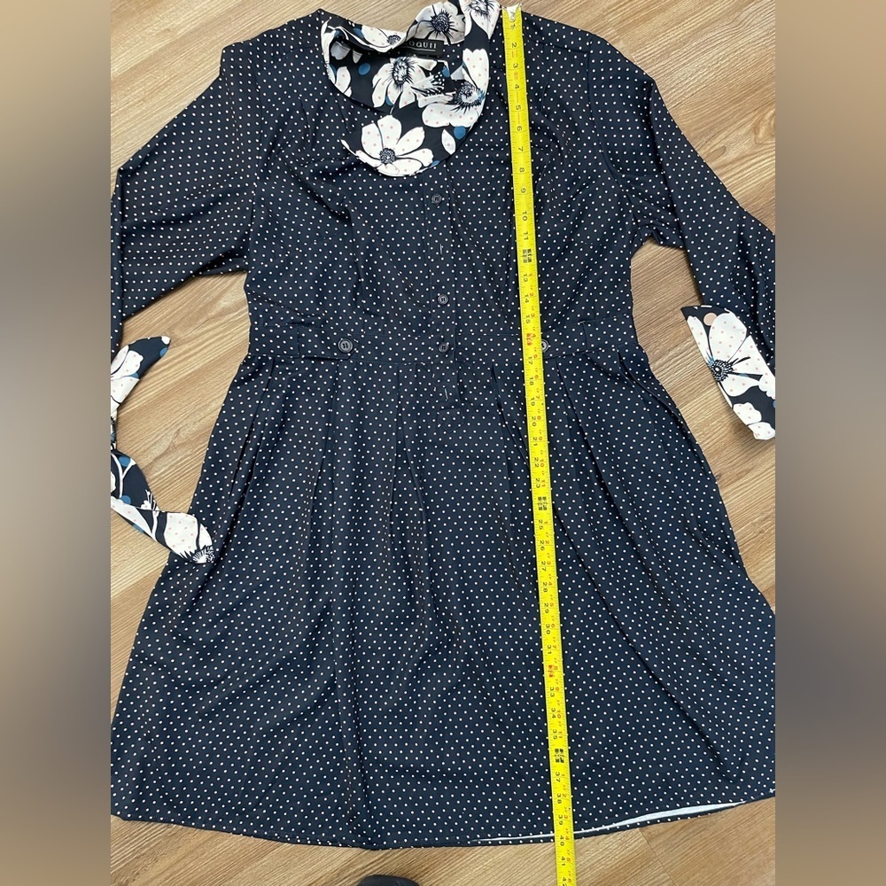 Eloquii Navy Polka Dot Long Sleeve Dress Tie Accents Classy Size 16 - Picture 15 of 15